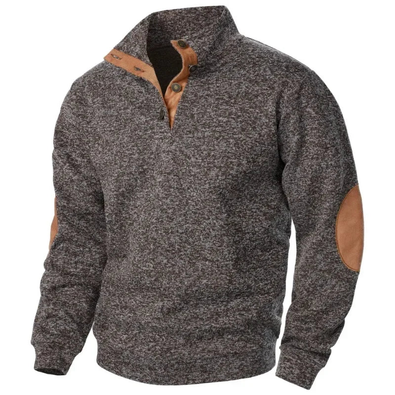 Charly | Men's Button Neck Sweatshirt with Suede Patches