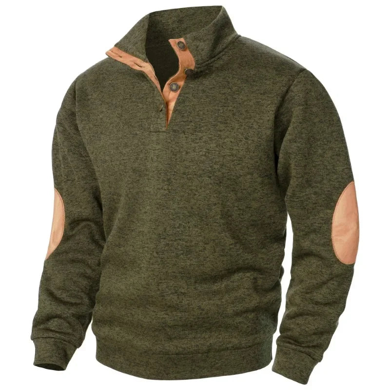 Charly | Men's Button Neck Sweatshirt with Suede Patches