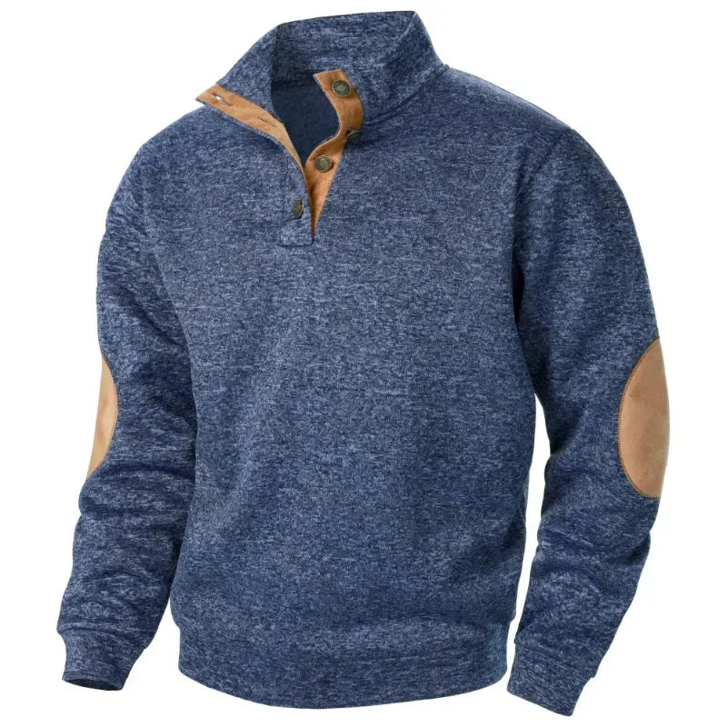 Charly | Men's Button Neck Sweatshirt with Suede Patches