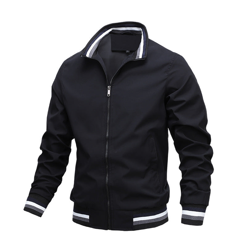 Charly | Men's Lightweight Bomber Jacket with Striped Collar and Cuffs
