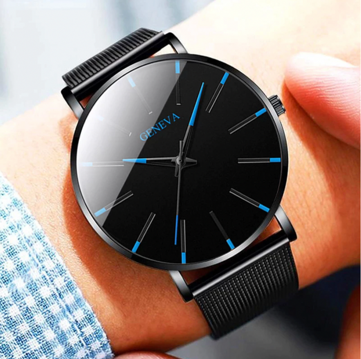 Charly | Men's Minimalist Analog Watch with Blue Accents