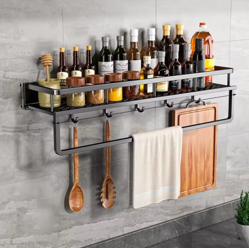 Charly | Metal Wall Shelf for Kitchen | Space-Saving Storage | Black