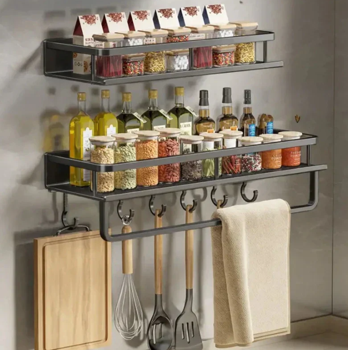 Charly | Metal Wall Shelf for Kitchen | Space-Saving Storage | Black
