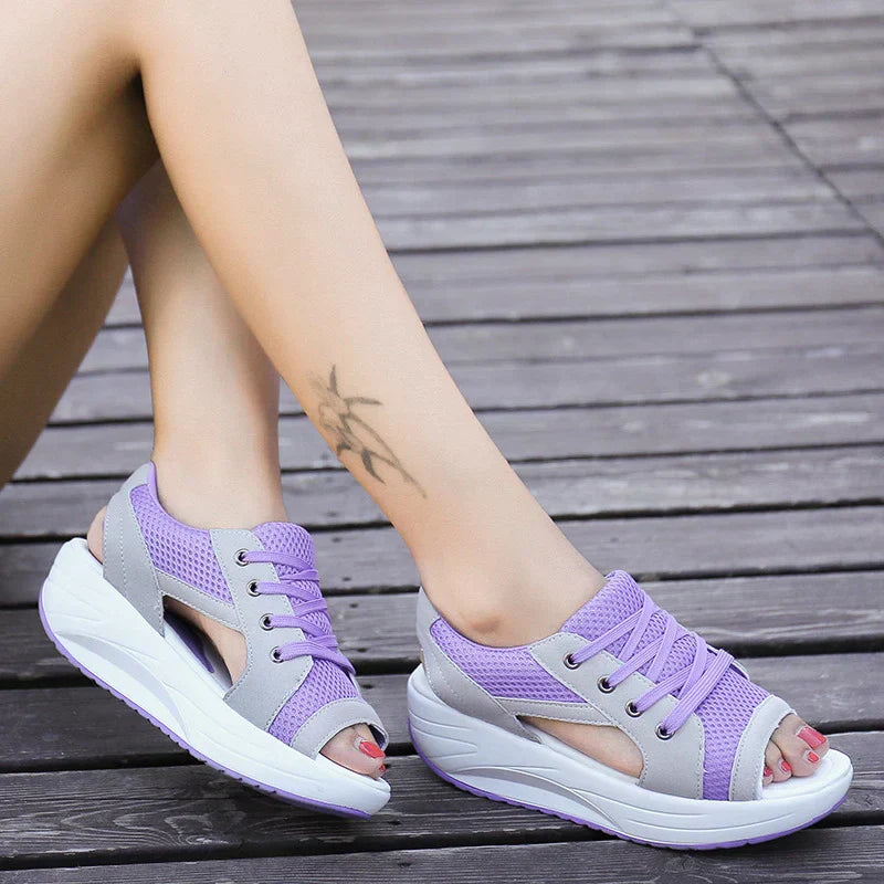 Charly - Orthopedic Muffin Sandals with Cutout and Lacing