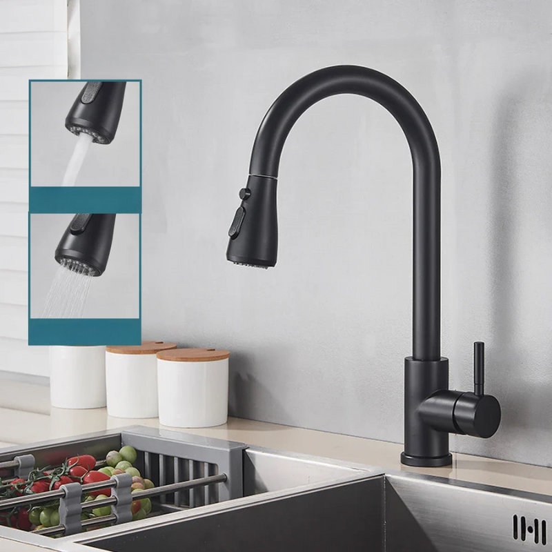 Charly | Pull-Out Faucet with Single Lever Mixer – Flexible Faucet with Shower Function, High Quality Stainless Steel, Ideal for Modern Kitchens, Easy Installation