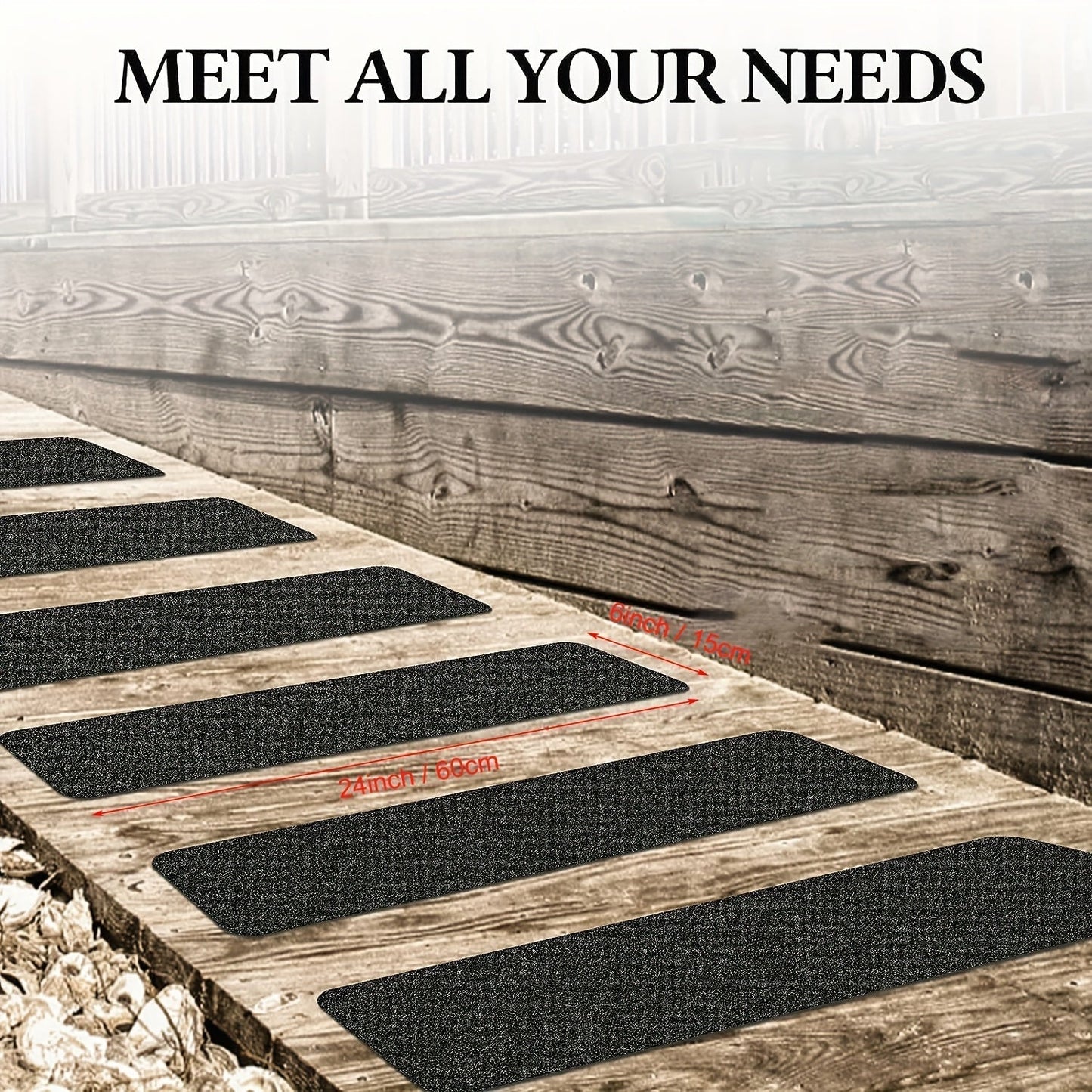 Charly | Slip-Resistant Stair Treads 10-pack – 6"x24", 80-Grit, Weather-Resistant
