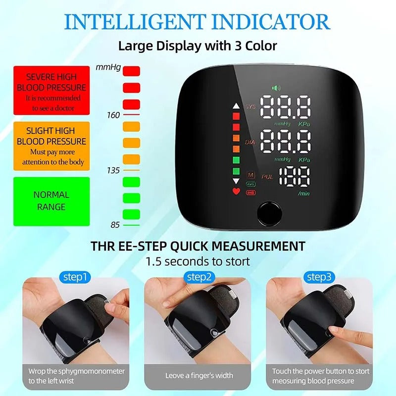 Charly | Smart Wrist Blood Pressure Monitor – Electronic Portable Sphygmomanometer with Voice Alerts