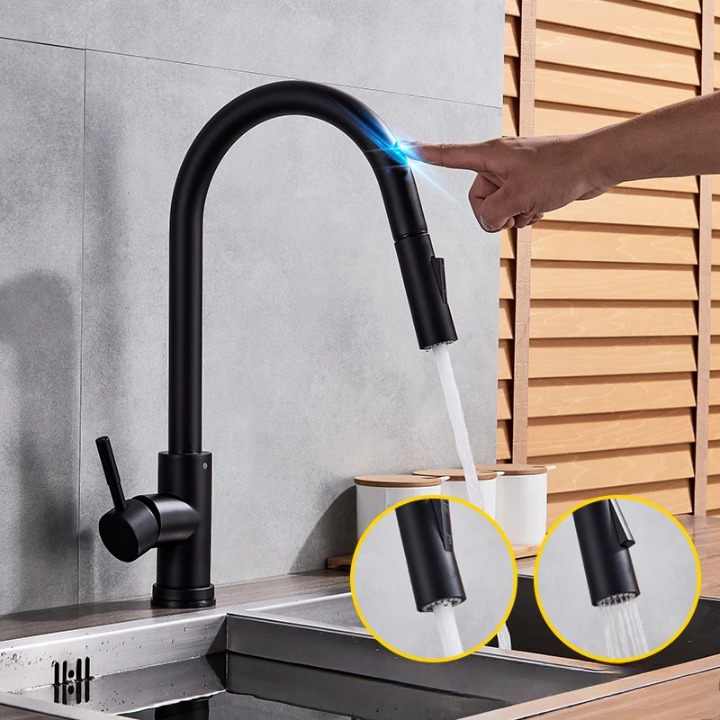Charly | SmartTouch | Kitchen Faucet with Touch Sensor and Pull-Out Spray Head – Brushed Nickel