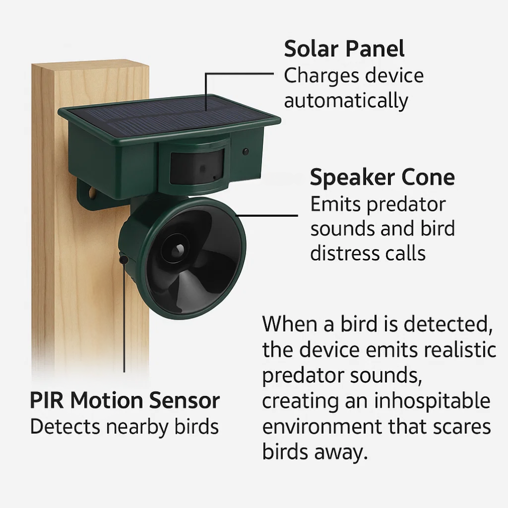 Charly | Solar Bird Repeller with Motion Sensor and Sound