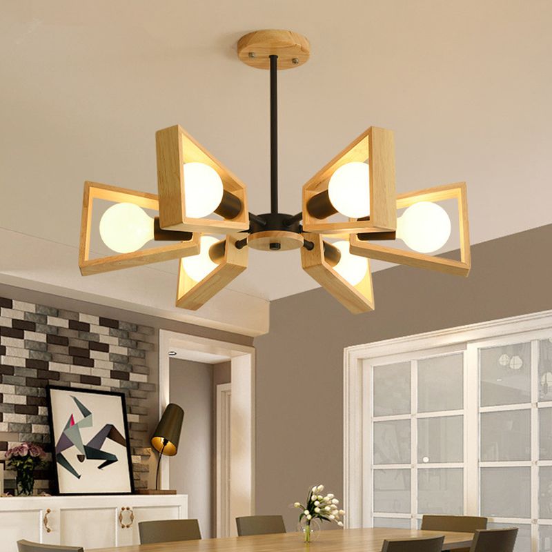 Charly | Sputnik Chandelier Made of Wood | Modern Geometric Design
