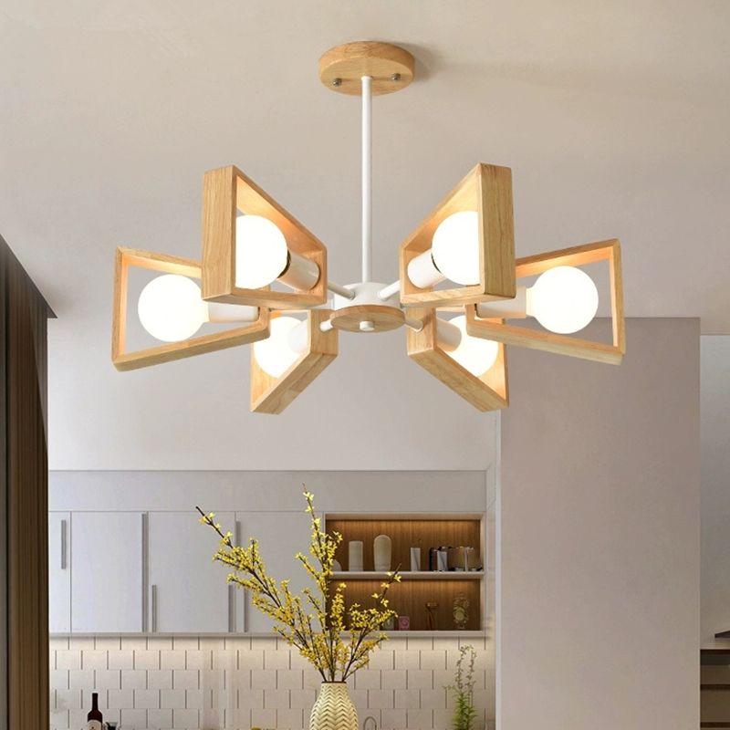 Charly | Sputnik Chandelier Made of Wood | Modern Geometric Design