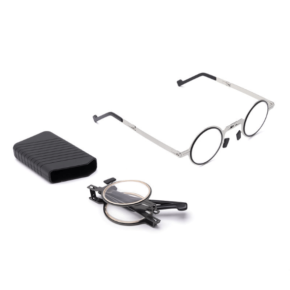 Charly | Titanium Reading Glasses with Blue Light Protection – Foldable and Lightweight, Silver, Round/Square