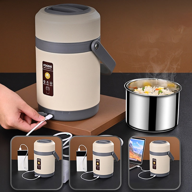 Charly | USB Heated Lunch Box | 304 Stainless Steel, Portable Food Warmer