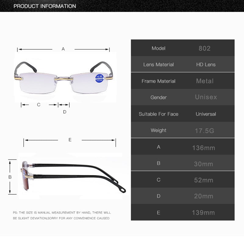 Charly | Viselio Intelligent Reading Glasses with Progressive Lenses | Ultra-Light & Blue Light Filter | For Near & Distant Vision | Titanium Frame TR90