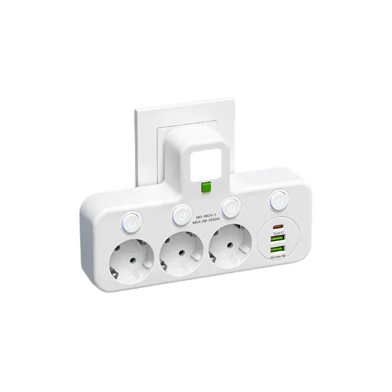 Charly VOLTRIQ ProLine | 3–4 outlets + 2× USB & 1× Type-C | 2500 W | Surge Protection & Control Switch