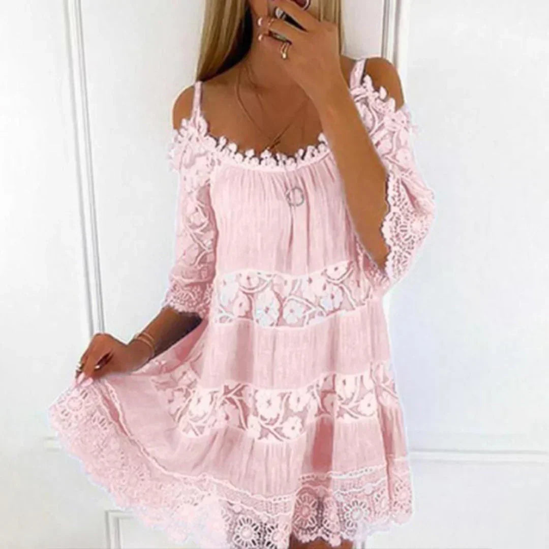Charly | Women's Cold Shoulder Mini Dress with Lace and Embroidery