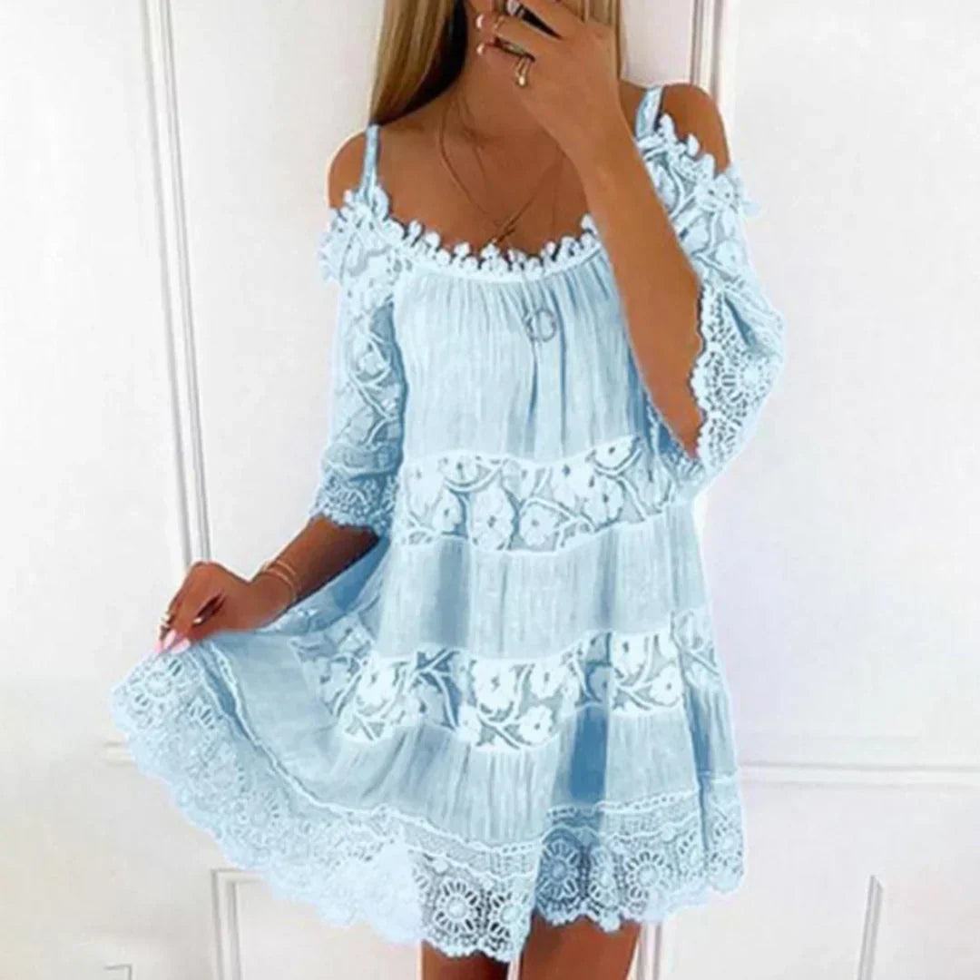 Charly | Women's Cold Shoulder Mini Dress with Lace and Embroidery