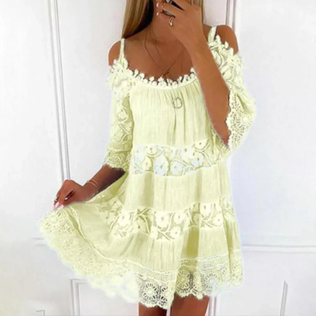 Charly | Women's Cold Shoulder Mini Dress with Lace and Embroidery