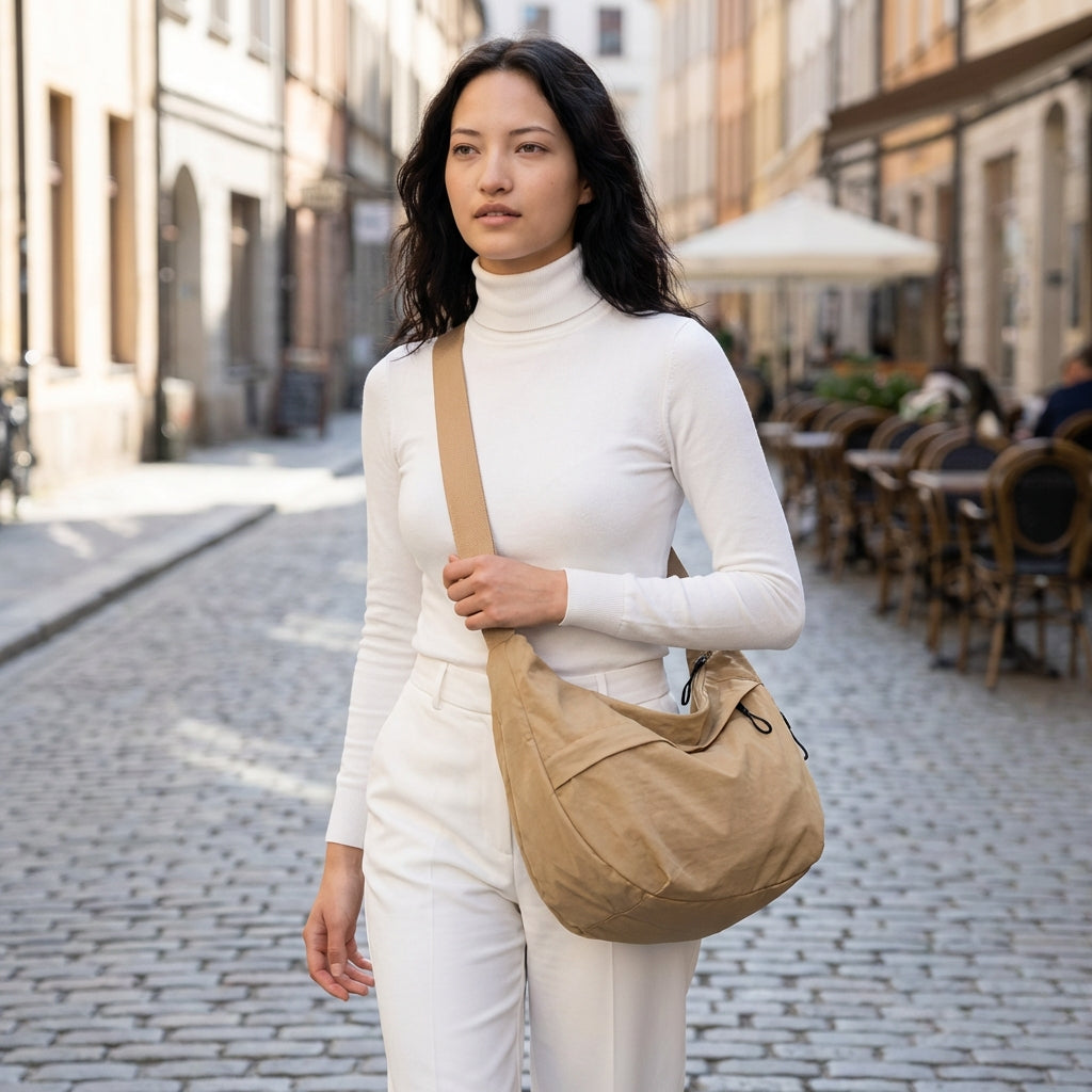 Charly | Women's Crescent Shoulder Bag with Braided Detail