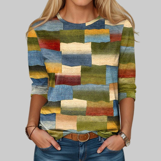 Charly | Women's Crew Neck T-shirt with Patchwork Print
