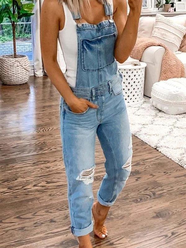 Charly | Women's Denim Overalls Ripped Ankle Length