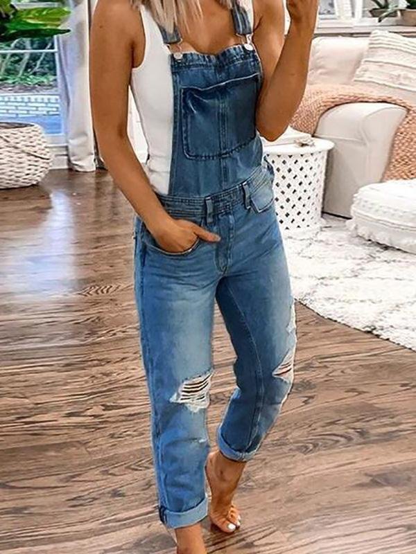 Charly | Women's Denim Overalls Ripped Ankle Length