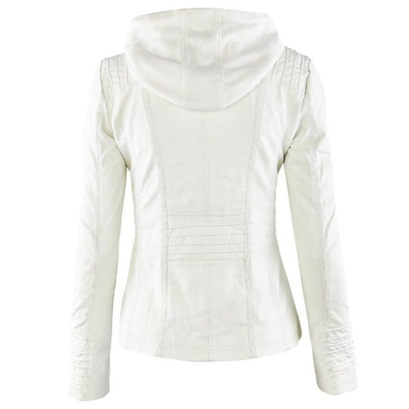 Charly | Women's Faux Leather Jacket with Detachable Hood