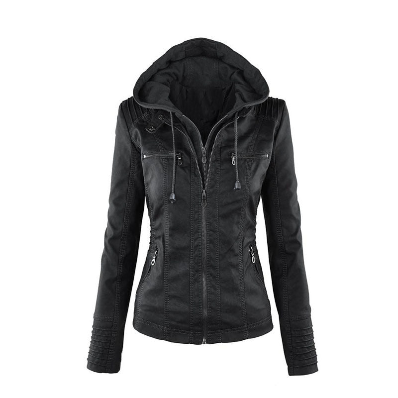 Charly | Women's Faux Leather Jacket with Detachable Hood