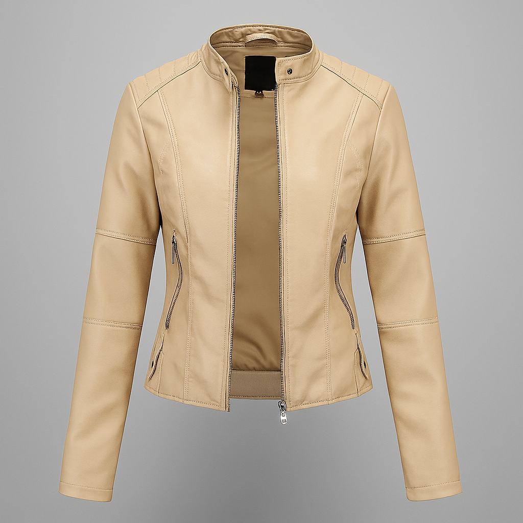 Charly | Women's Faux Leather Moto Jacket with Stand Collar