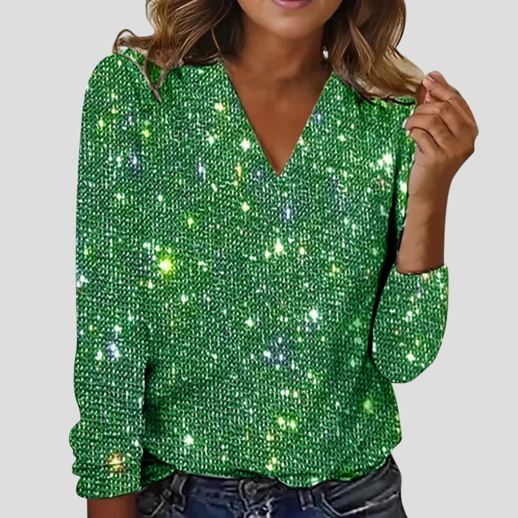 Charly | Women's Glitter V-Neck Blouse Long Sleeve