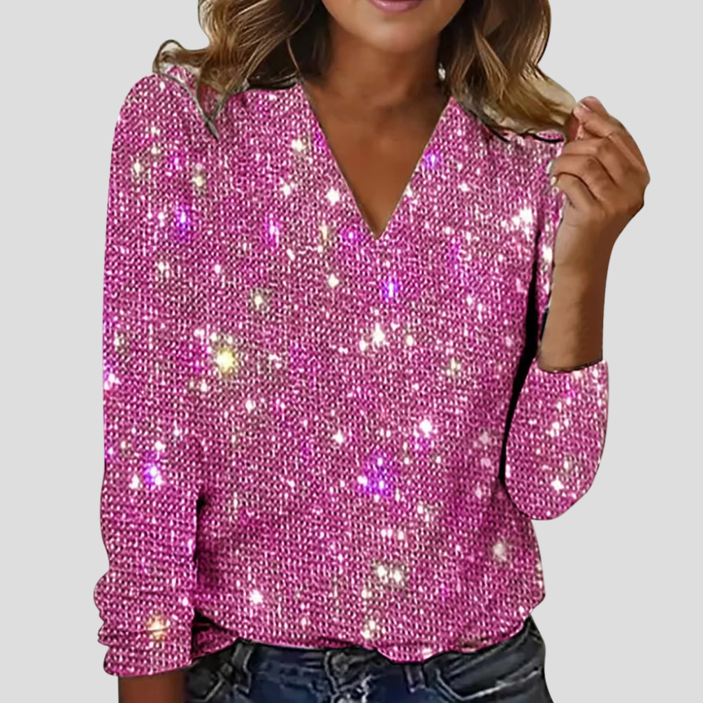Charly | Women's Glitter V-Neck Blouse Long Sleeve