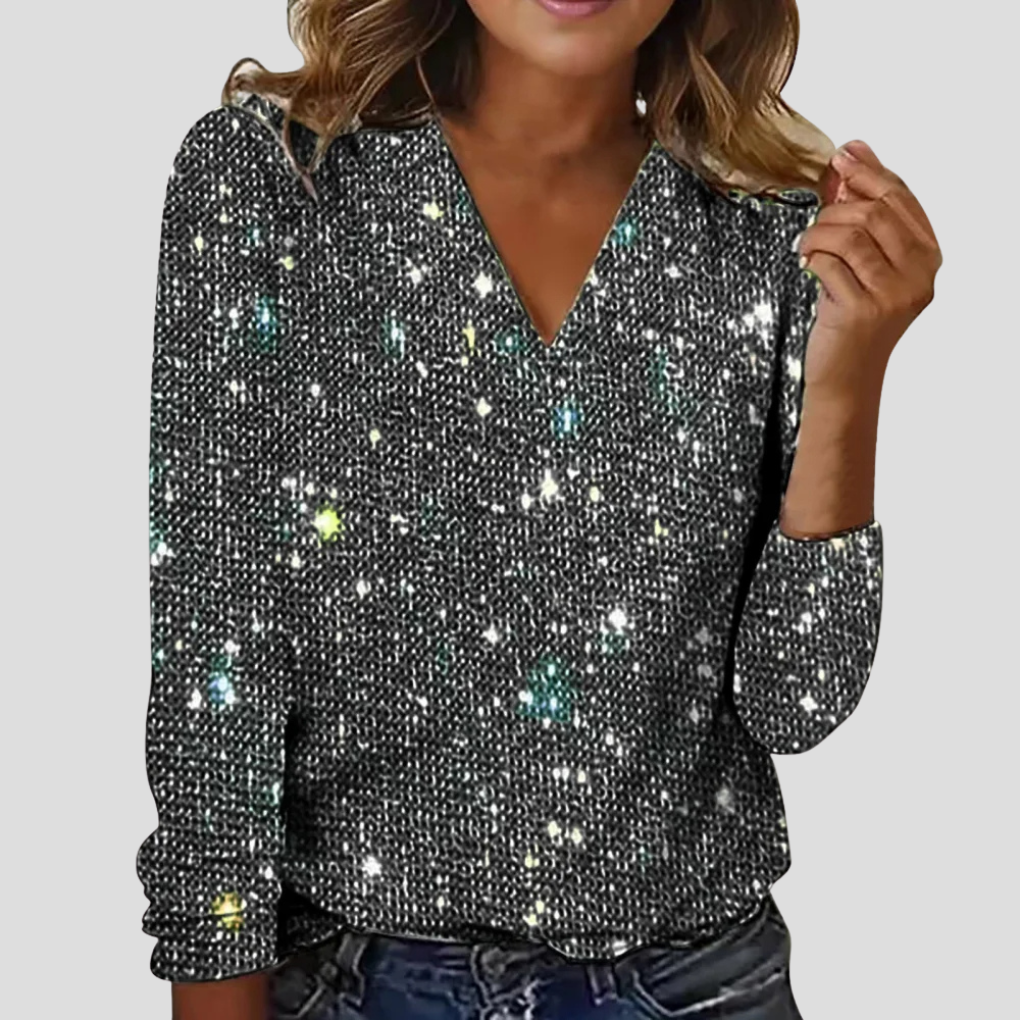 Charly | Women's Glitter V-Neck Blouse Long Sleeve