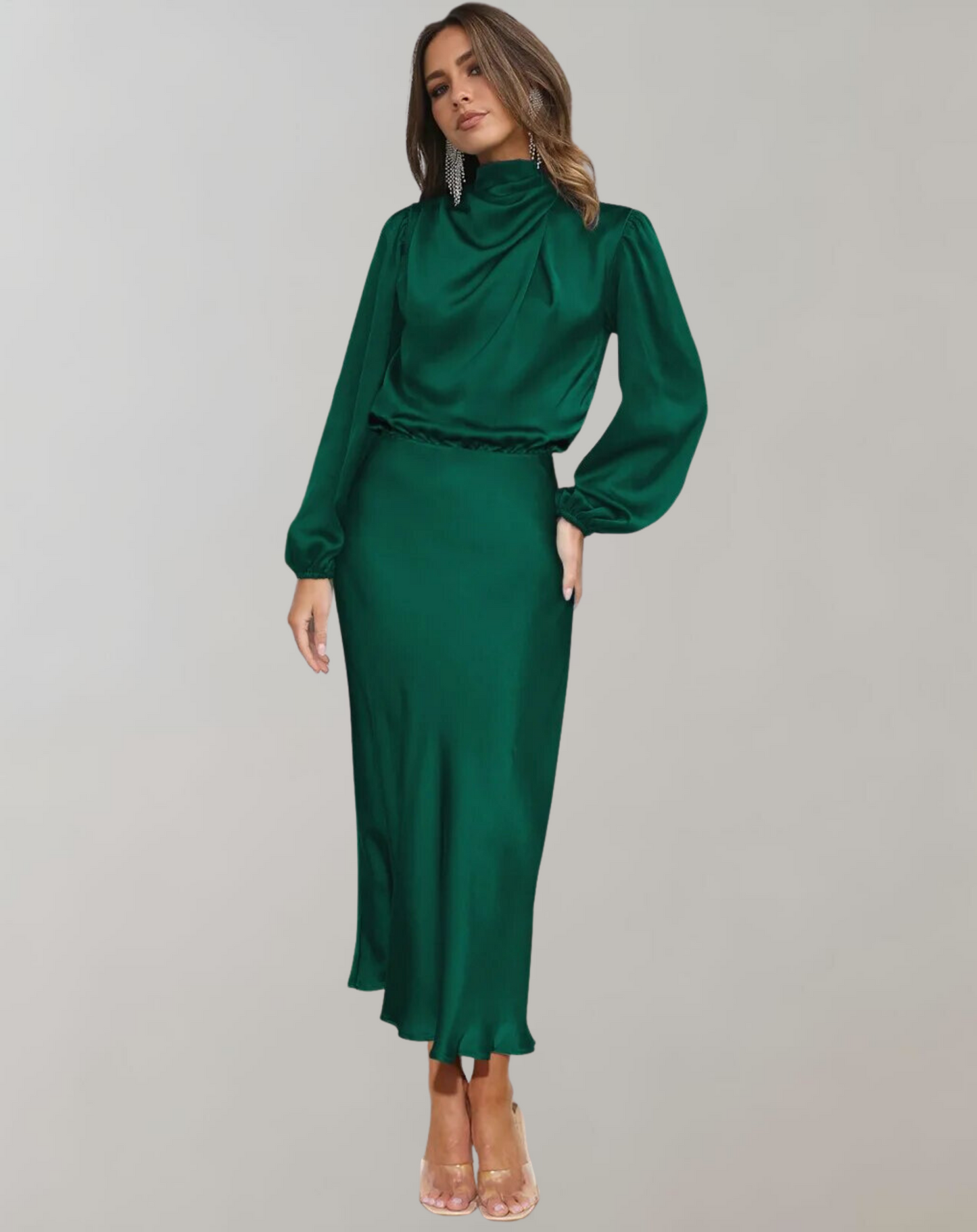 Charly | Women's High Neck Maxi Dress with Balloon Sleeves