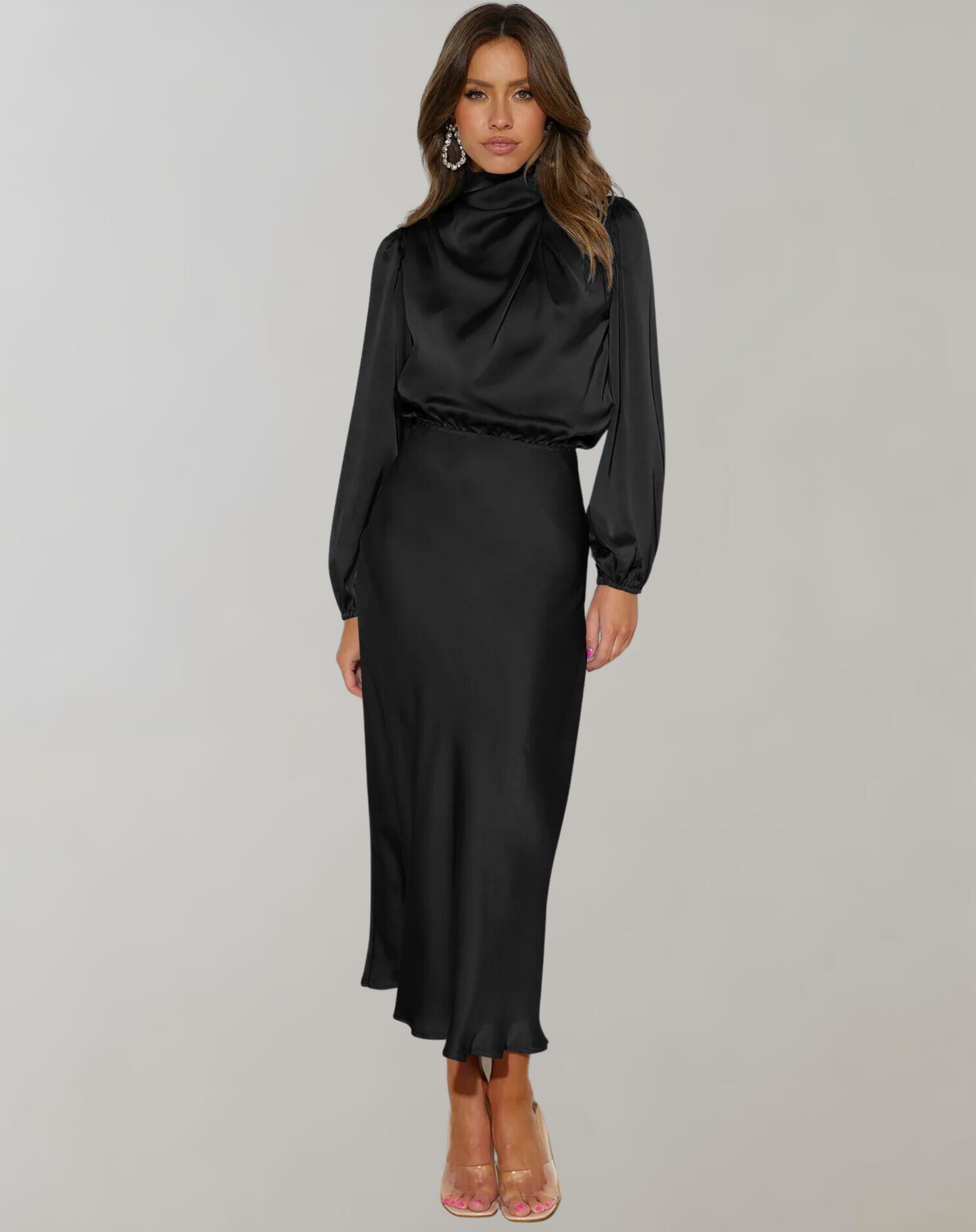 Charly | Women's High Neck Maxi Dress with Balloon Sleeves