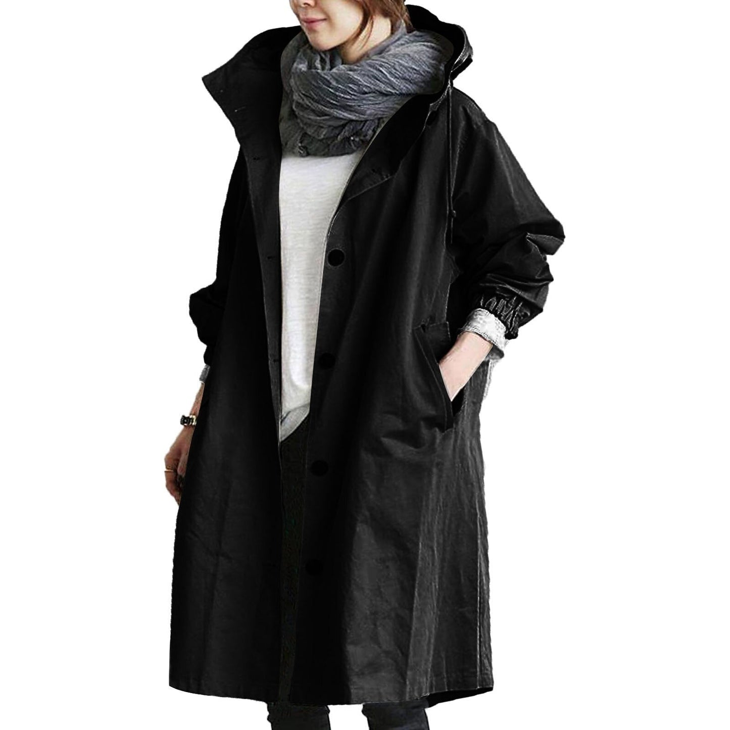 Charly | Women's Mid-Length Hooded Raincoat with Pockets