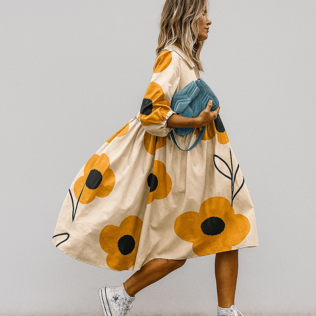 Charly | Women's Midi Shirt Dress with Oversized Floral Print