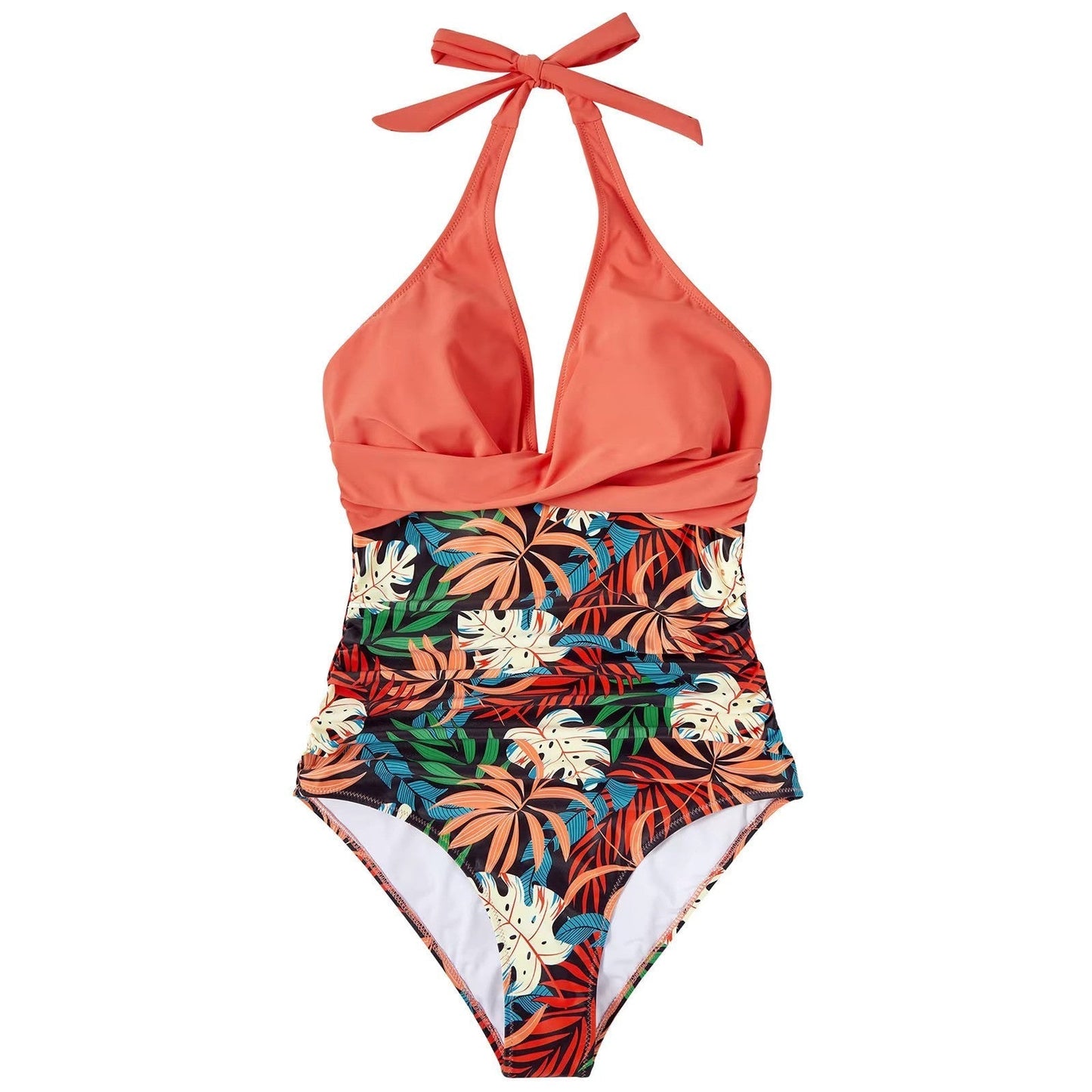 Charly | Women's One-Piece Swimsuit Halter Neck Tropical Print