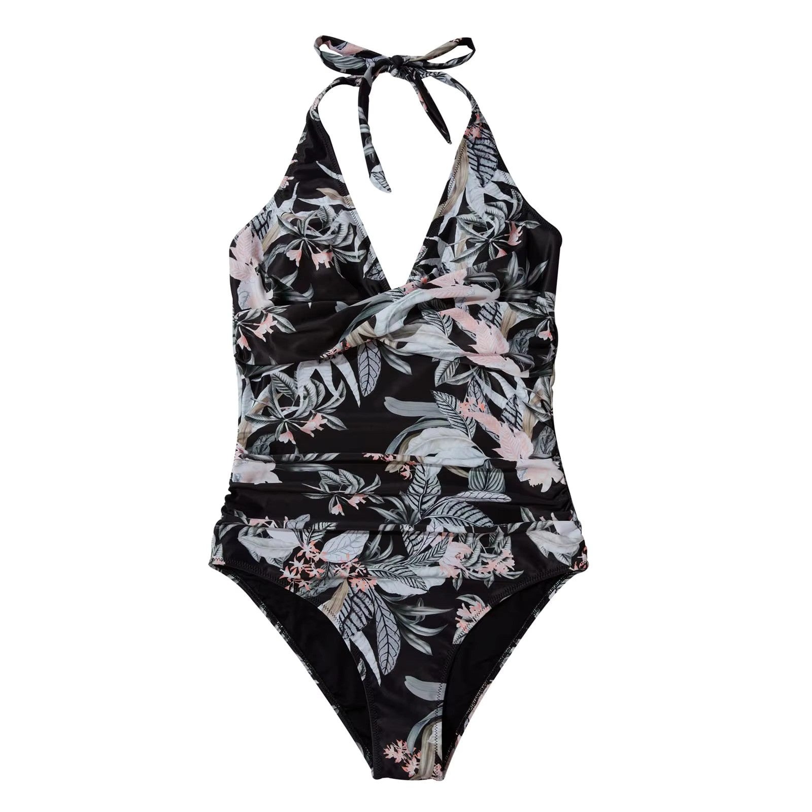 Charly | Women's One-Piece Swimsuit Halter Neck Tropical Print