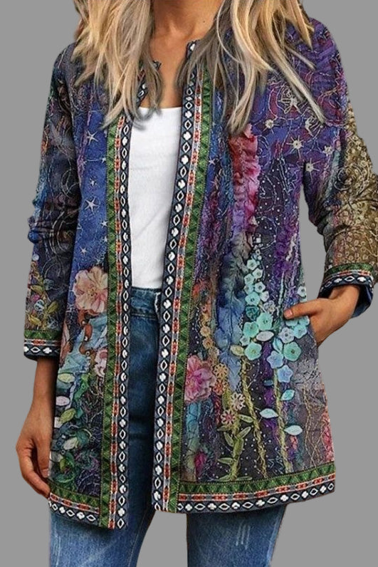 Charly | Women's Open Front Cardigan - Vibrant Floral Print