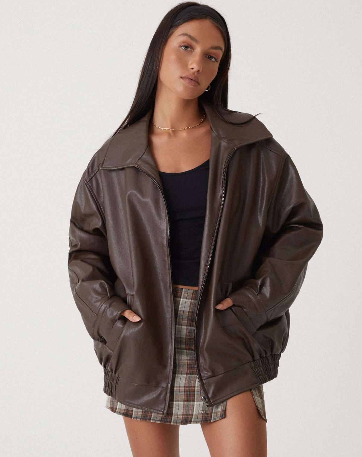 Charly | Women's Oversized Faux Leather Bomber Jacket