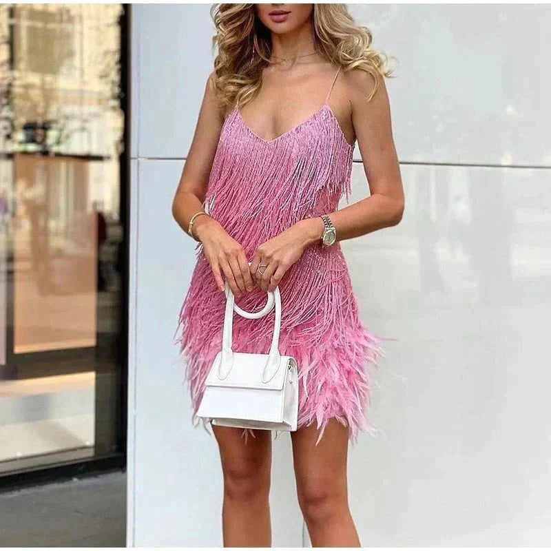 Charly | Women's Sequin Feather Mini Dress