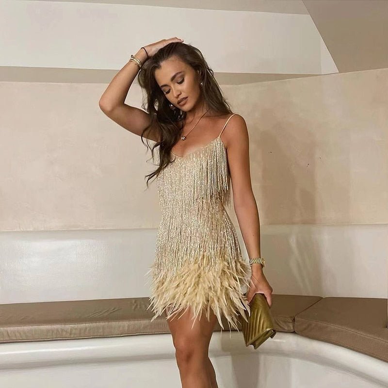 Charly | Women's Sequin Feather Mini Dress