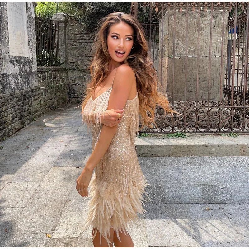 Charly | Women's Sequin Feather Mini Dress
