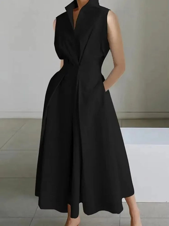 Charly | Women's Sleeveless Lapel Midi Dress