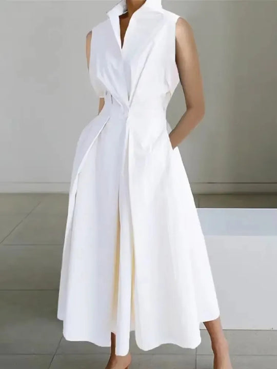 Charly | Women's Sleeveless Lapel Midi Dress