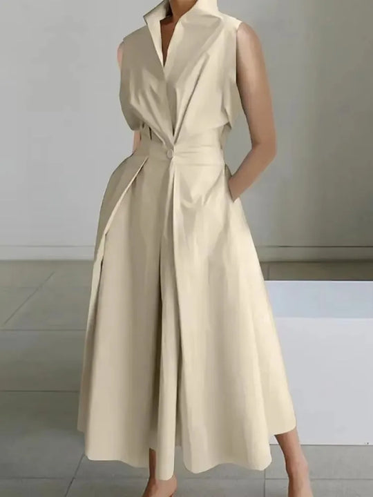 Charly | Women's Sleeveless Lapel Midi Dress