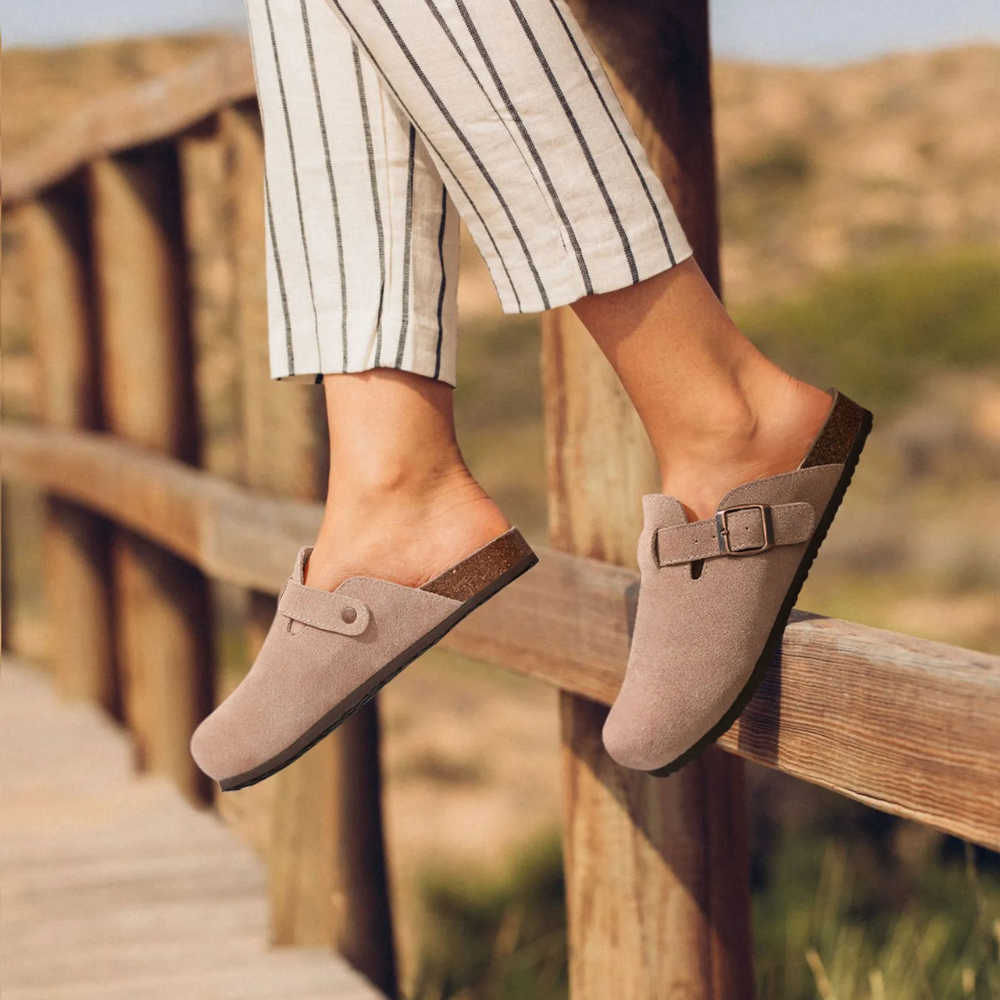 Charly | Women's Suede Clogs with Buckle Detail
