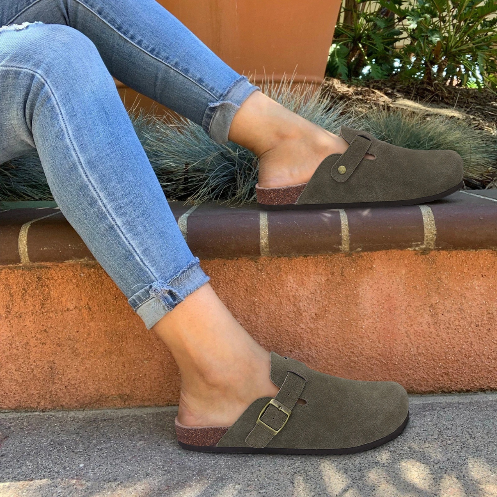 Charly | Women's Suede Clogs with Buckle Detail
