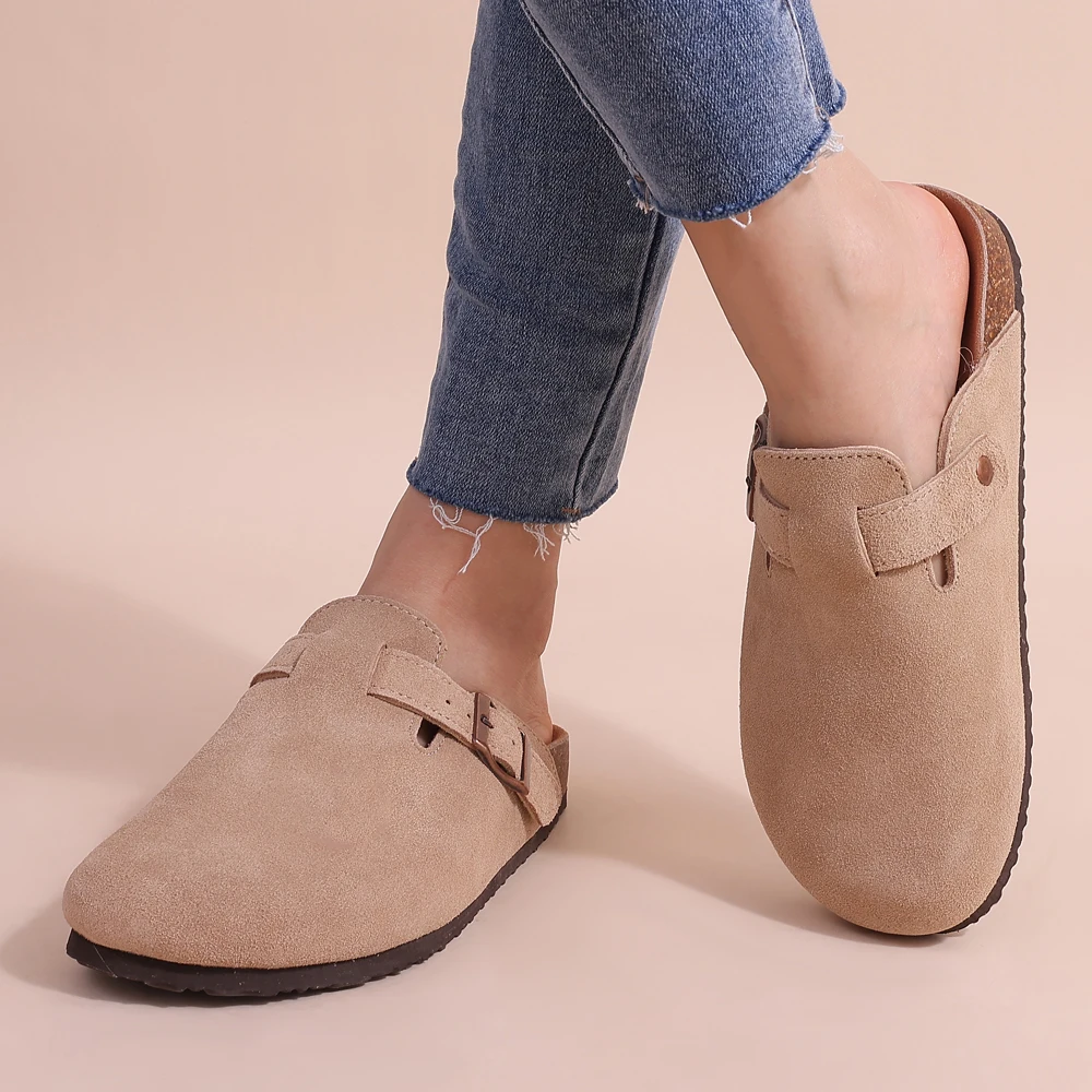 Charly | Women's Suede Clogs with Buckle Detail