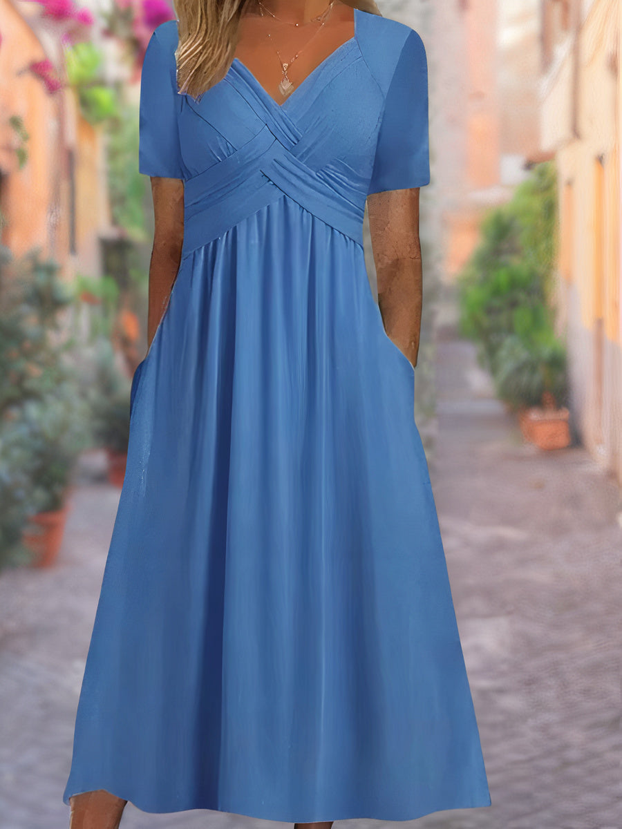 Charly | Women's V-Neck Midi Dress with Crisscross Bodice